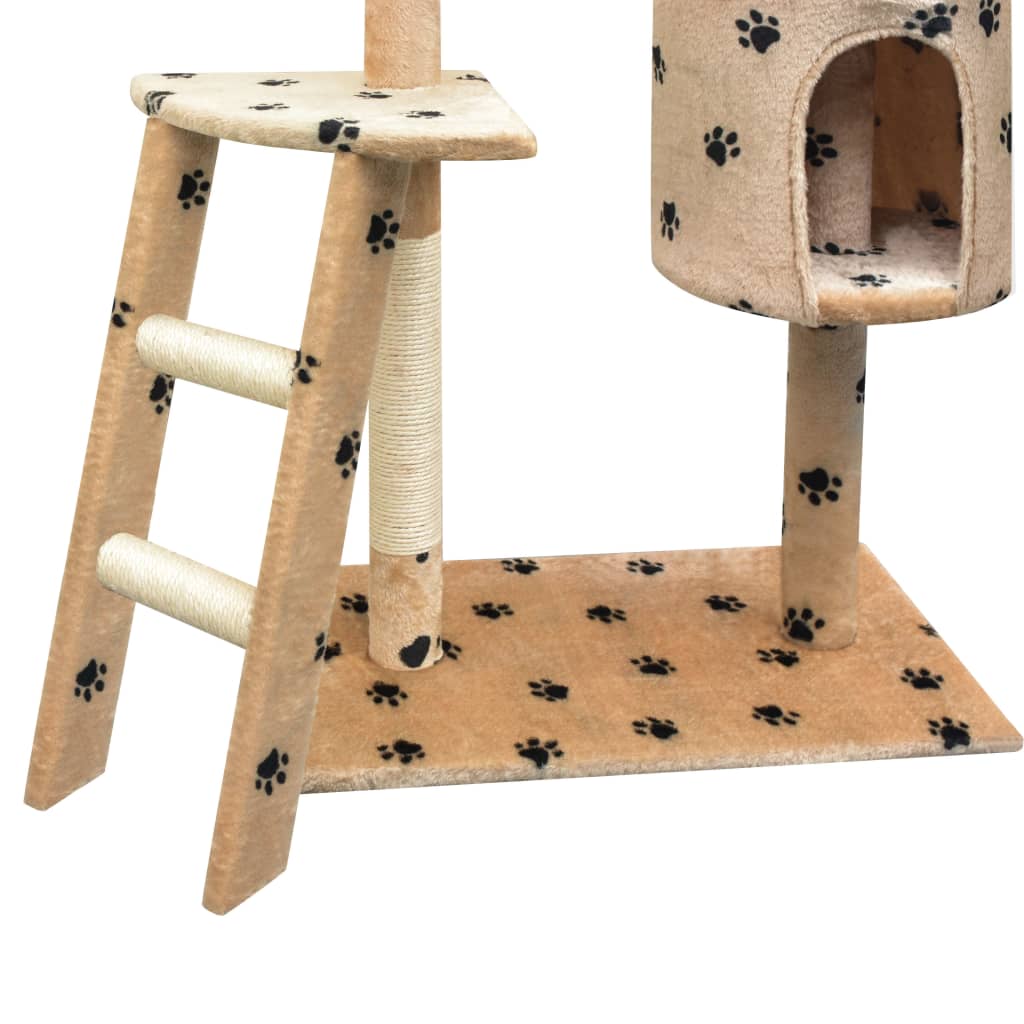 Arbre à chat et griffoir Sisal 150 cm Empreintes de pattes Beige