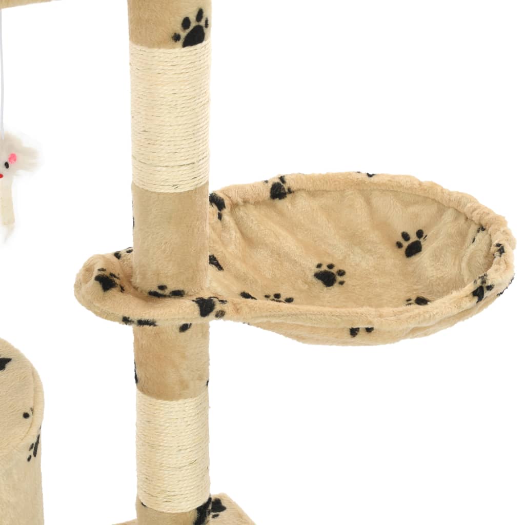 Arbre à chat avec griffoir en sisal 138cm Beige Motif de pattes