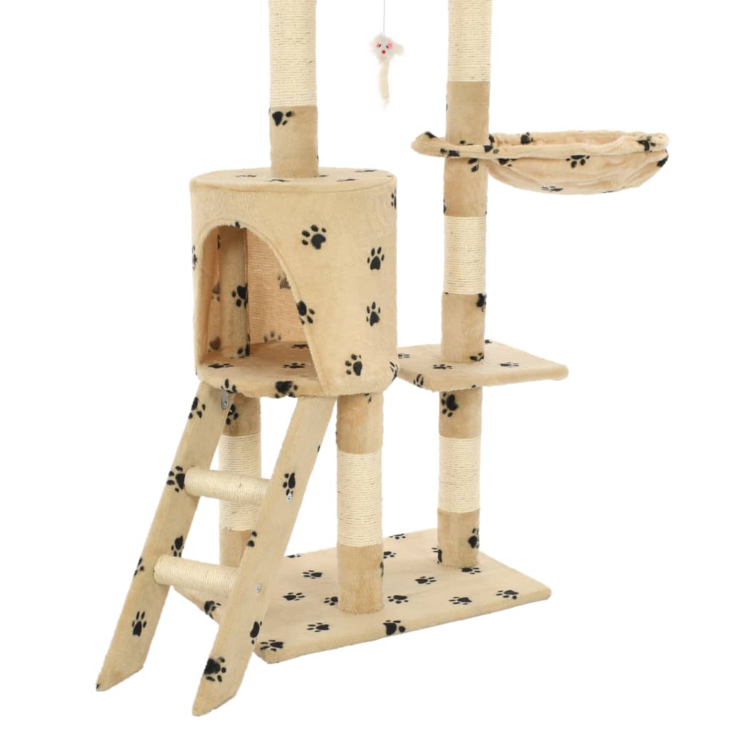 Arbre à chat avec griffoir en sisal 138cm Beige Motif de pattes