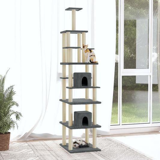 Arbre à chat avec griffoirs en sisal Gris foncé 216 cm