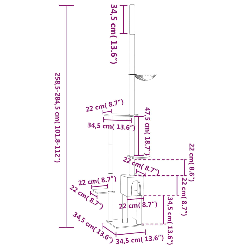 Arbre à chat du sol au plafond Crème 258,5-284,5 cm