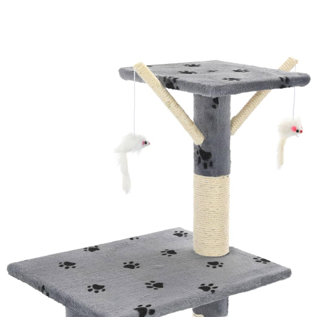 Arbre à chat avec griffoir en sisal 138 cm Gris Motif de pattes - Animalerie en ligne Kat-Shop