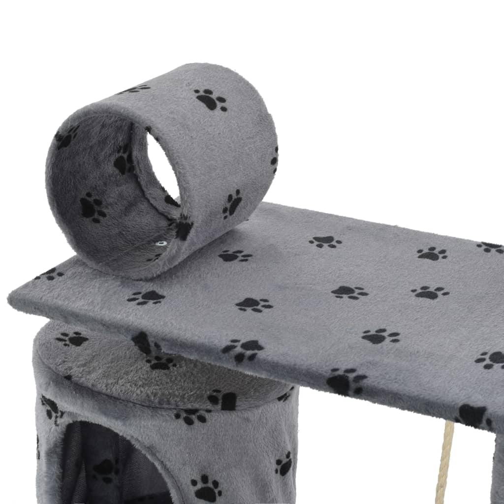 Arbre à chat avec griffoir en sisal 140 cm Gris Motif de pattes - www.kat-shop.be