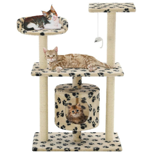 Arbre à chat avec griffoir en sisal 95 cm Beige Motif de pattes - www.kat-shop.be