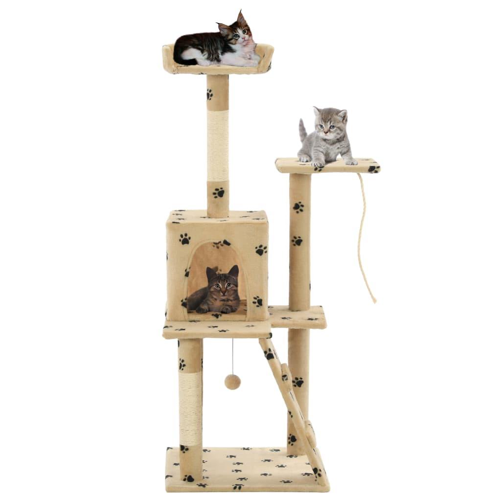 Arbre à chat avec griffoirs en sisal 120 cm Beige Motif pattes - www.kat-shop.be