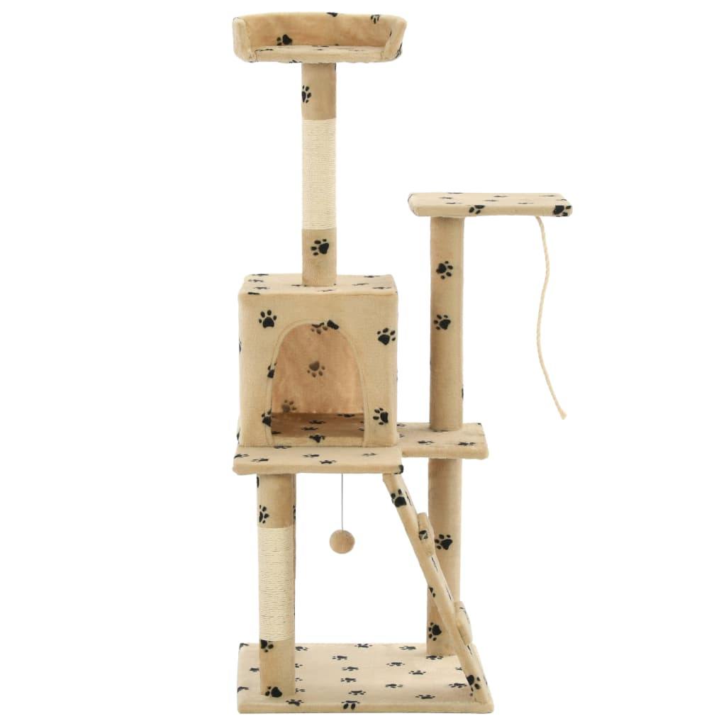 Arbre à chat avec griffoirs en sisal 120 cm Beige Motif pattes - www.kat-shop.be