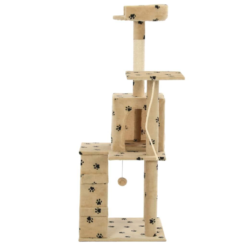 Arbre à chat avec griffoirs en sisal 120 cm Beige Motif pattes - www.kat-shop.be