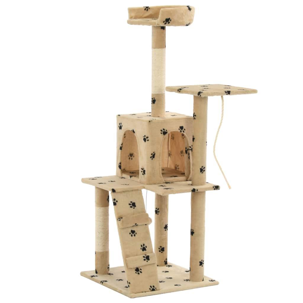 Arbre à chat avec griffoirs en sisal 120 cm Beige Motif pattes - www.kat-shop.be