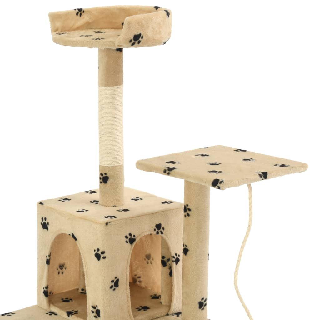 Arbre à chat avec griffoirs en sisal 120 cm Beige Motif pattes - www.kat-shop.be