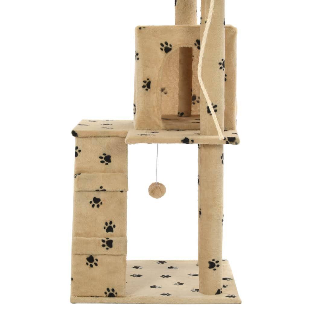 Arbre à chat avec griffoirs en sisal 120 cm Beige Motif pattes - www.kat-shop.be