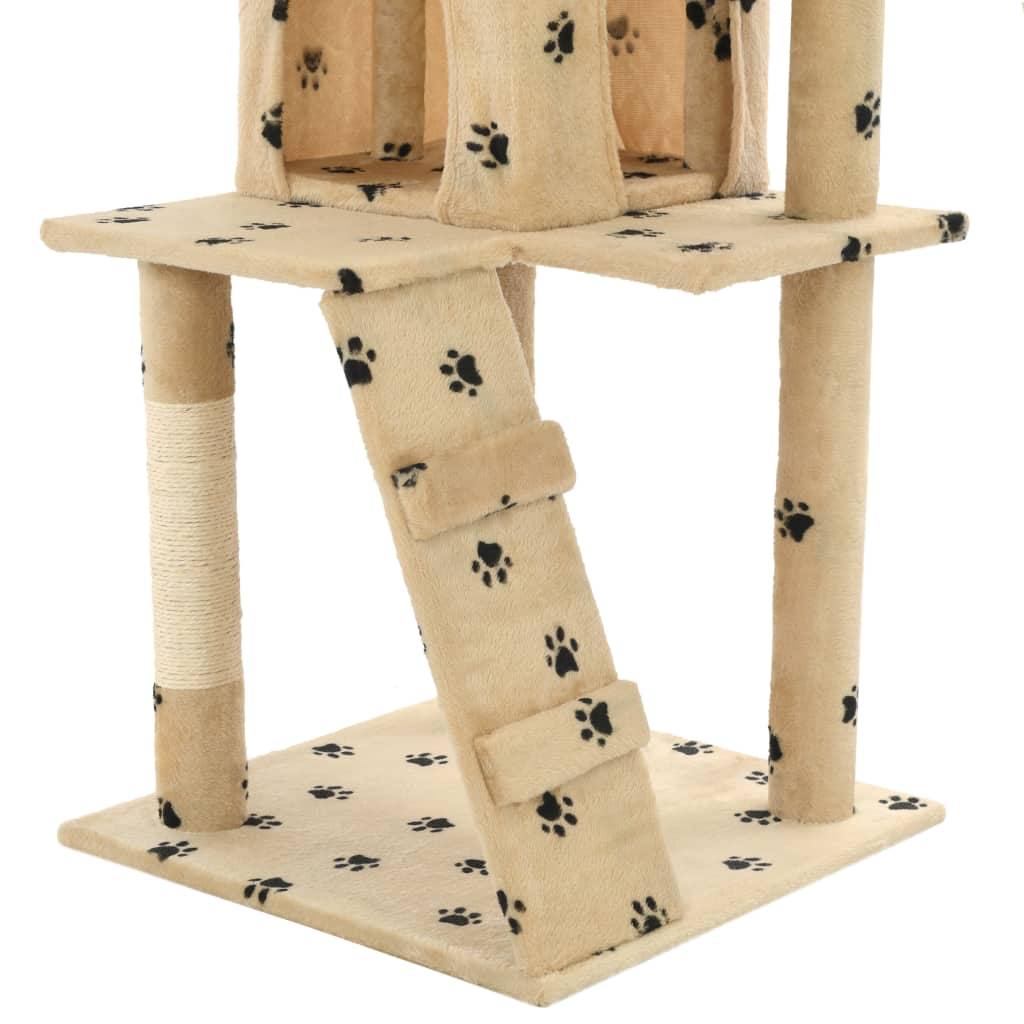 Arbre à chat avec griffoirs en sisal 120 cm Beige Motif pattes - www.kat-shop.be