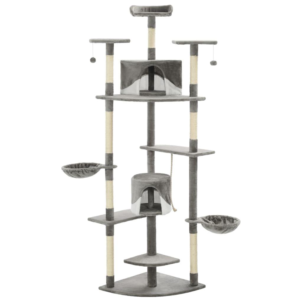 Arbre à chat avec griffoirs en sisal 203 cm Gris et Blanc - Animalerie en ligne Kat-Shop