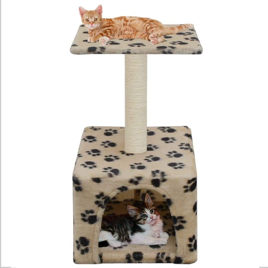 Arbre à chat avec griffoirs en sisal 55 cm Beige Motif de pattes - www.kat-shop.be