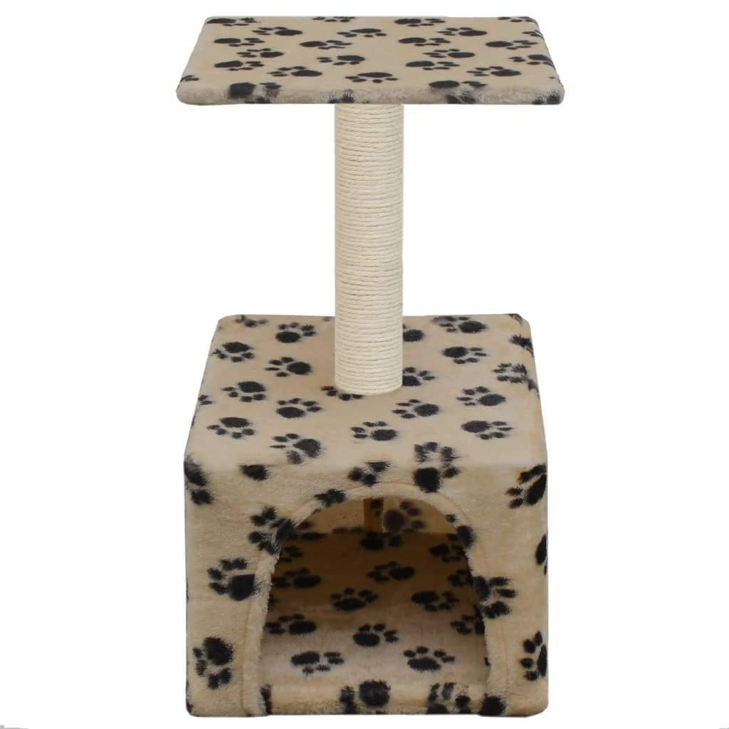 Arbre à chat avec griffoirs en sisal 55 cm Beige Motif de pattes - www.kat-shop.be