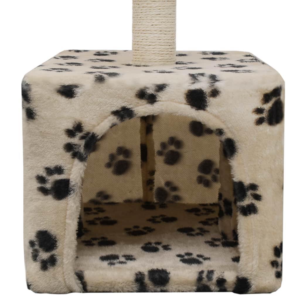 Arbre à chat avec griffoirs en sisal 55 cm Beige Motif de pattes - www.kat-shop.be