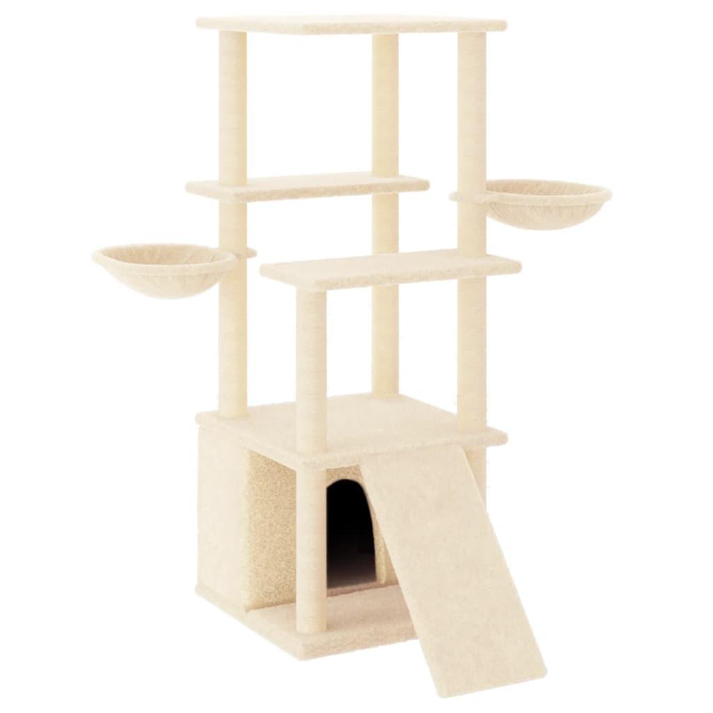 Arbre à chat avec griffoirs en sisal crème 133 cm - Animalerie en ligne Kat-Shop