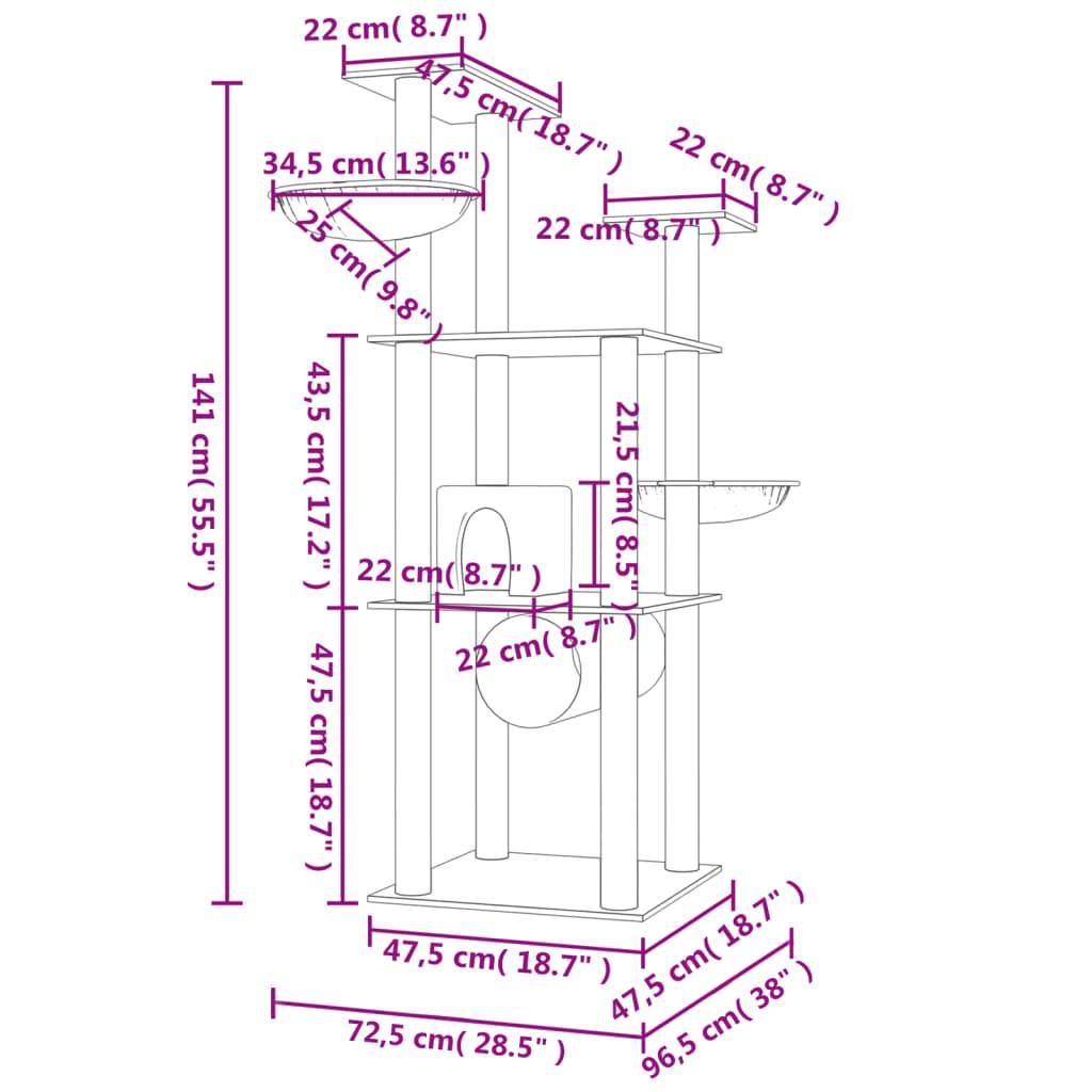 Arbre à chat avec griffoirs en sisal crème 141 cm - Animalerie en ligne Kat-Shop