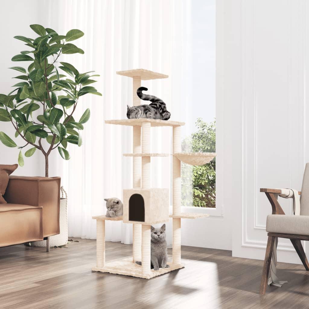 Arbre à chat avec griffoirs en sisal Crème 142 cm - Animalerie en ligne www.kat-shop.be