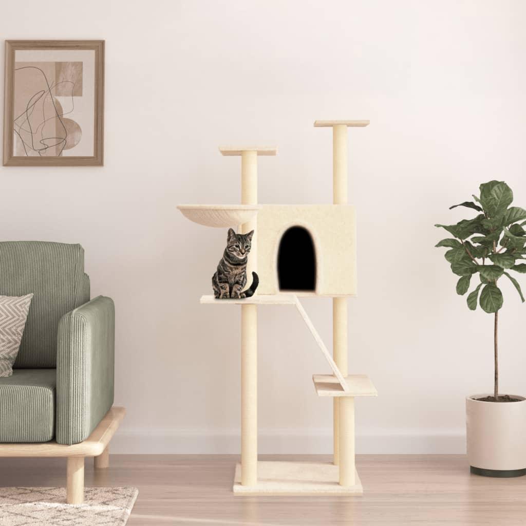 Arbre à chat avec griffoirs en sisal crème 143 cm - Animalerie en ligne Kat-Shop