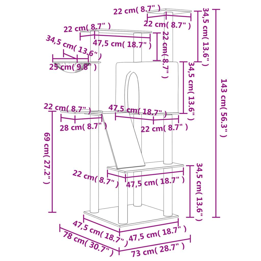 Arbre à chat avec griffoirs en sisal crème 143 cm - Animalerie en ligne Kat-Shop