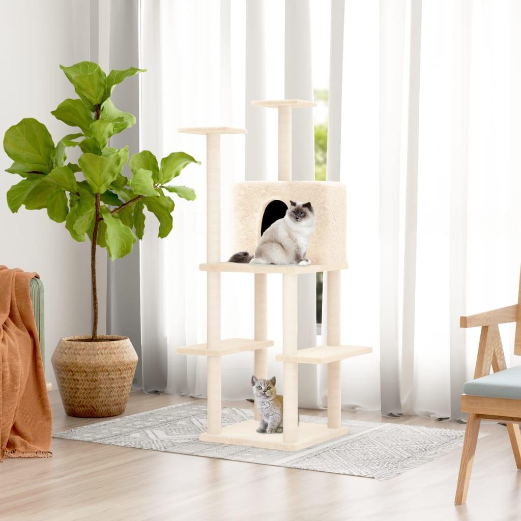 Arbre à chat avec griffoirs en sisal Crème 144,5 cm - Animalerie en ligne www.kat-shop.be