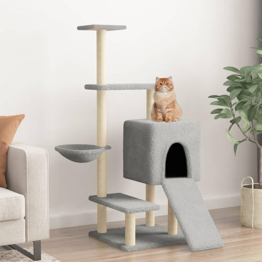 Arbre à chat avec griffoirs en sisal gris clair 130,5 cm - Animalerie en ligne Kat-Shop