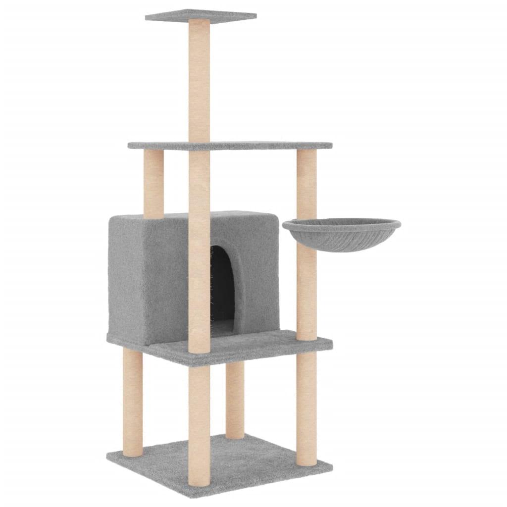 Arbre à chat avec griffoirs en sisal gris clair 132 cm - Animalerie en ligne Kat-Shop