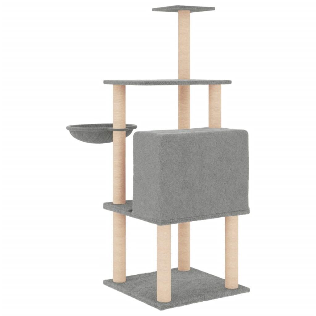 Arbre à chat avec griffoirs en sisal gris clair 132 cm - Animalerie en ligne Kat-Shop