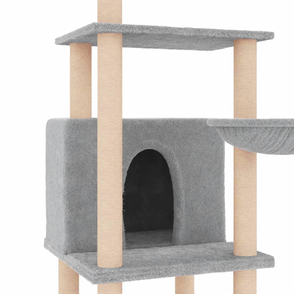 Arbre à chat avec griffoirs en sisal gris clair 132 cm - Animalerie en ligne Kat-Shop