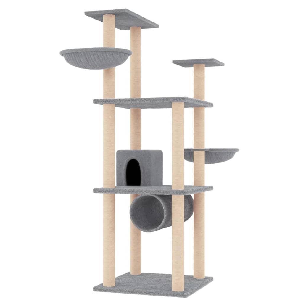 Arbre à chat avec griffoirs en sisal gris clair 141 cm - Animalerie en ligne Kat-Shop