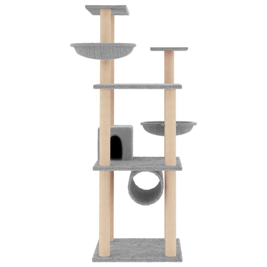 Arbre à chat avec griffoirs en sisal gris clair 141 cm - Animalerie en ligne Kat-Shop