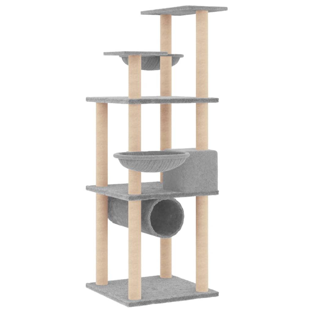 Arbre à chat avec griffoirs en sisal gris clair 141 cm - Animalerie en ligne Kat-Shop