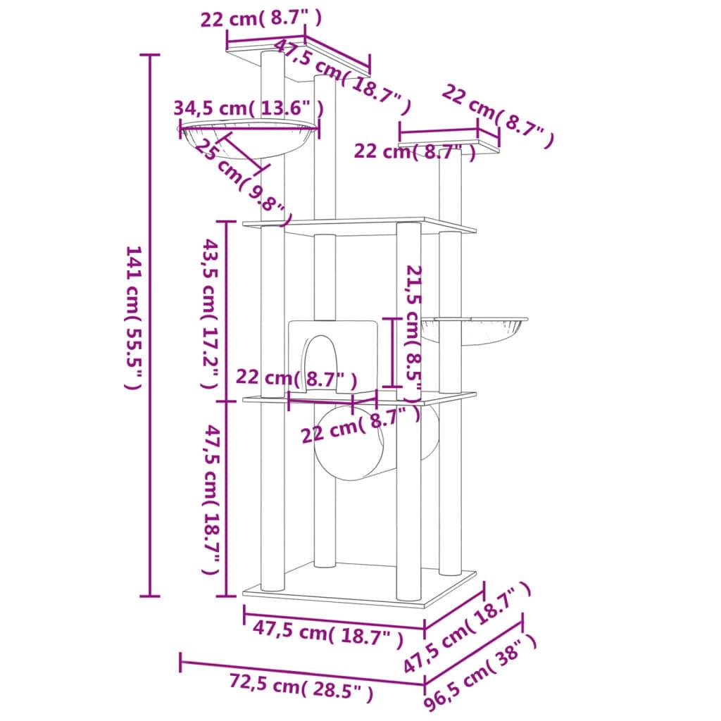 Arbre à chat avec griffoirs en sisal gris clair 141 cm - Animalerie en ligne Kat-Shop