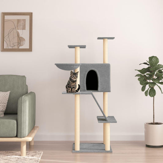 Arbre à chat avec griffoirs en sisal gris clair 143 cm - Animalerie en ligne Kat-Shop
