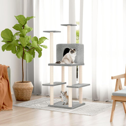 Arbre à chat avec griffoirs en sisal Gris clair 144,5 cm - Animalerie en ligne www.kat-shop.be