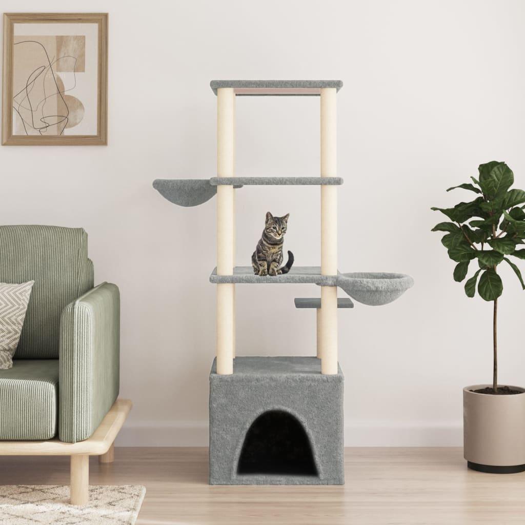 Arbre à chat avec griffoirs en sisal gris clair 147 cm - Animalerie en ligne Kat-Shop