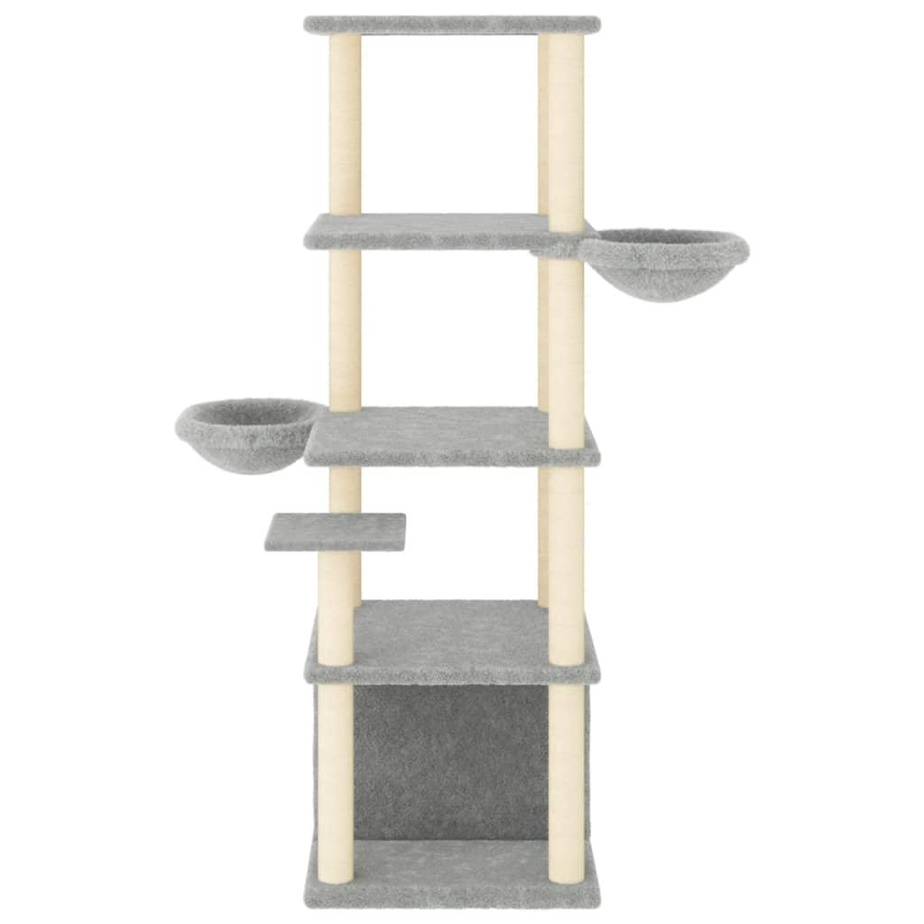 Arbre à chat avec griffoirs en sisal gris clair 147 cm - Animalerie en ligne Kat-Shop