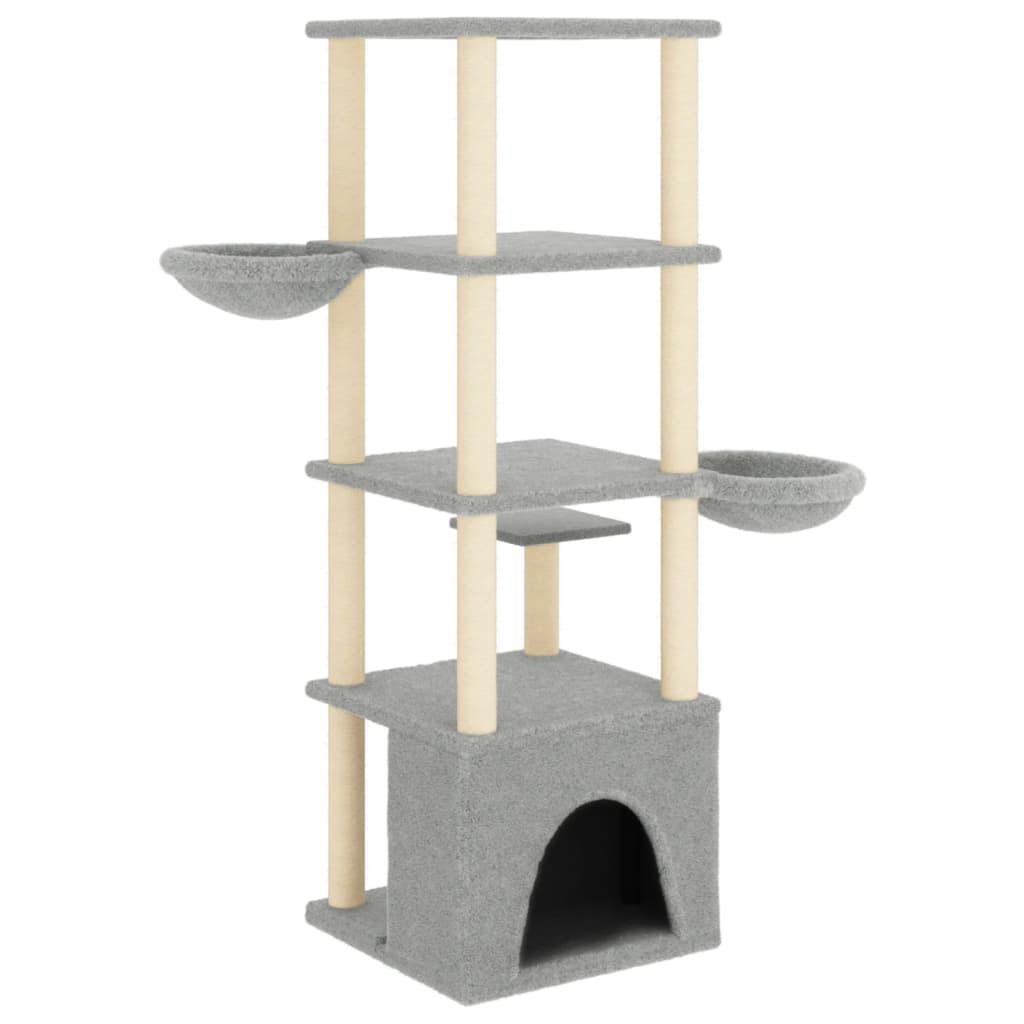 Arbre à chat avec griffoirs en sisal gris clair 147 cm - Animalerie en ligne Kat-Shop