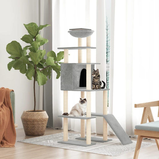 Arbre à chat avec griffoirs en sisal Gris clair 166 cm - Animalerie en ligne www.kat-shop.be