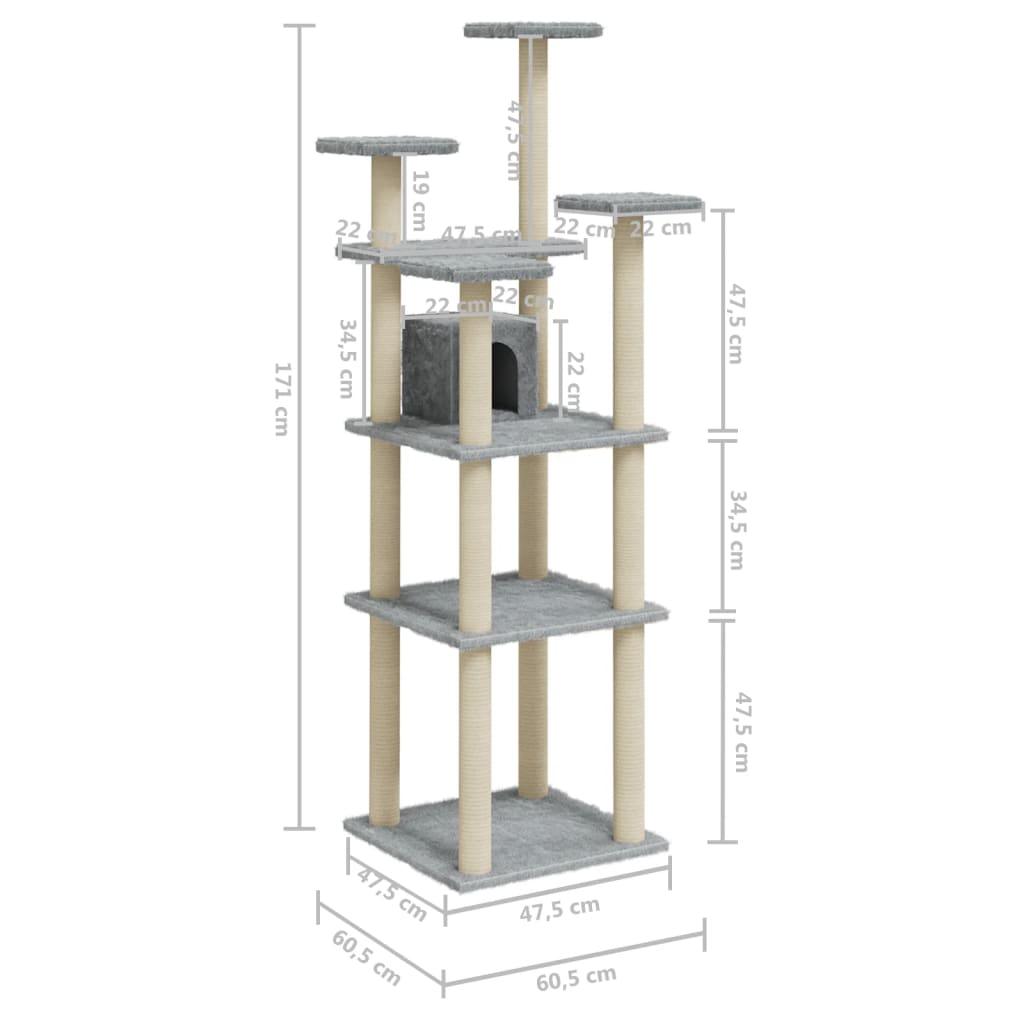 Arbre à chat avec griffoirs en sisal Gris clair 171 cm - Animalerie en ligne www.kat-shop.be