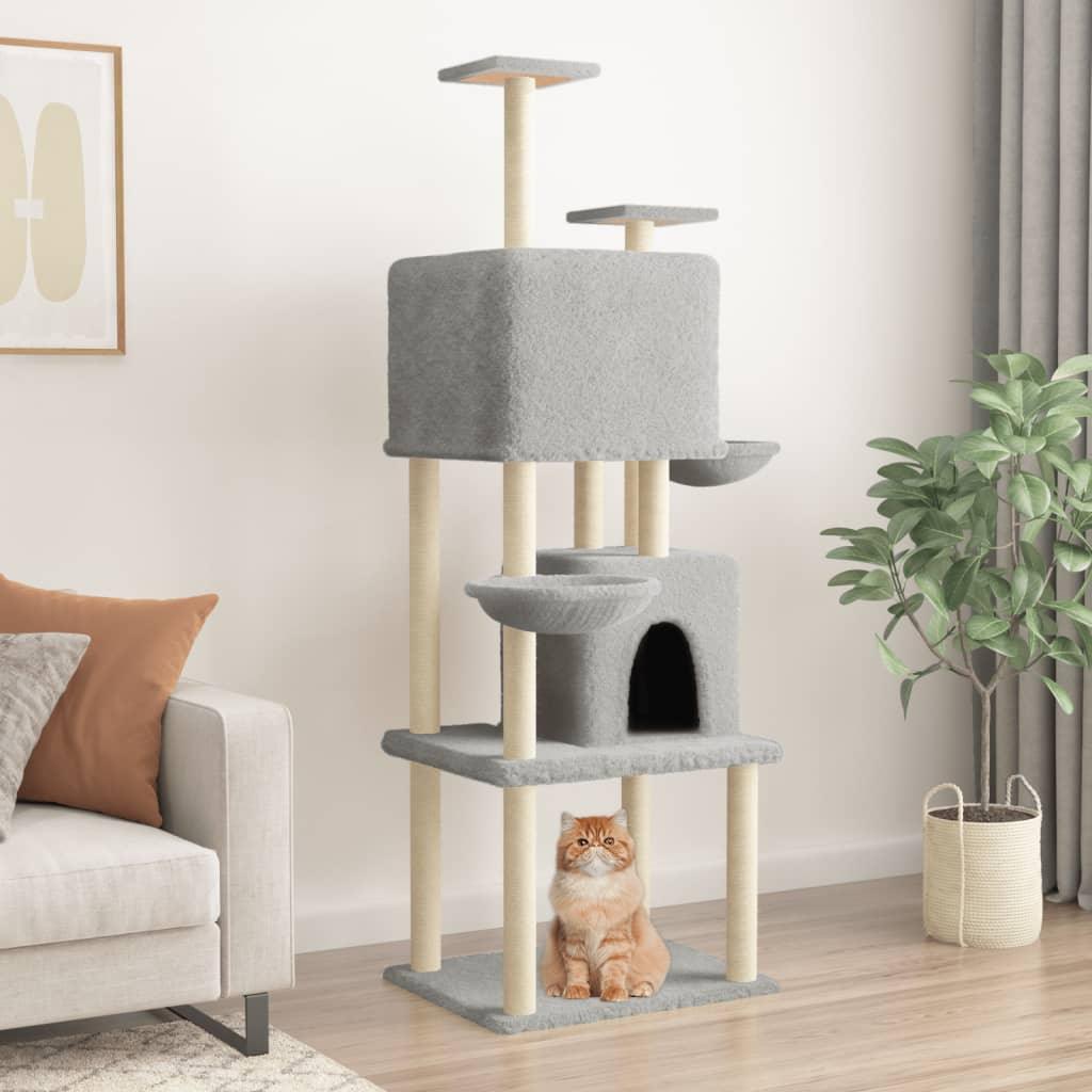 Arbre à chat avec griffoirs en sisal Gris clair 180 cm - Animalerie en ligne Kat-Shop