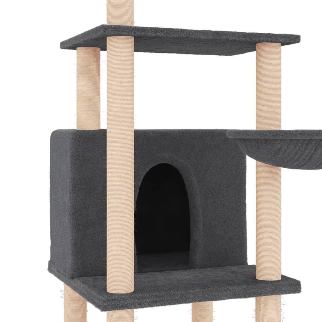 Arbre à chat avec griffoirs en sisal gris foncé 132 cm - Animalerie en ligne Kat-Shop