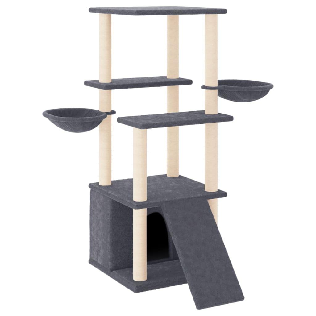 Arbre à chat avec griffoirs en sisal gris foncé 133 cm - Animalerie en ligne Kat-Shop