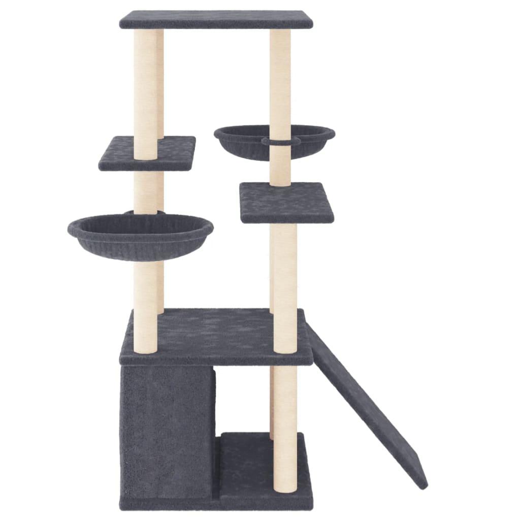 Arbre à chat avec griffoirs en sisal gris foncé 133 cm - Animalerie en ligne Kat-Shop