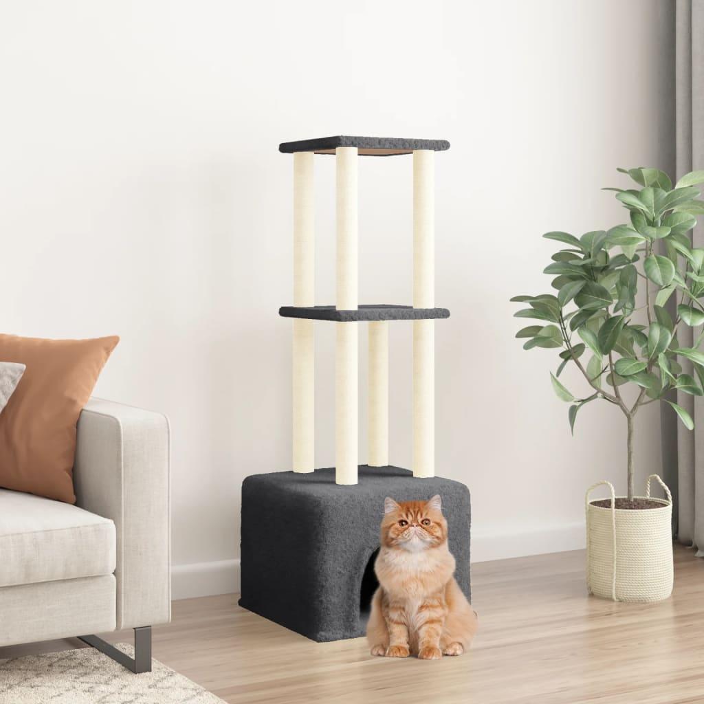 Arbre à chat avec griffoirs en sisal Gris foncé 133,5 cm - Animalerie en ligne Kat-Shop