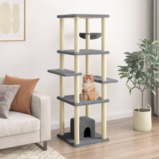 Arbre à chat avec griffoirs en sisal Gris foncé 154 cm - Animalerie en ligne Kat-Shop