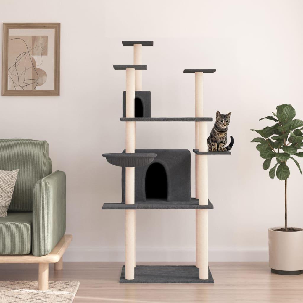 Arbre à chat avec griffoirs en sisal Gris foncé 166 cm - Animalerie en ligne Kat-Shop