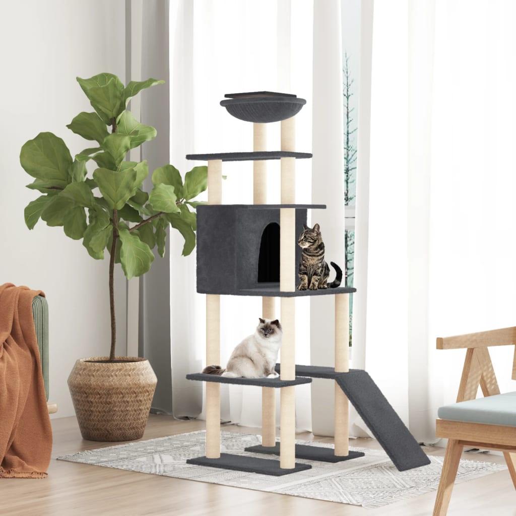 Arbre à chat avec griffoirs en sisal Gris foncé 166 cm - Animalerie en ligne www.kat-shop.be