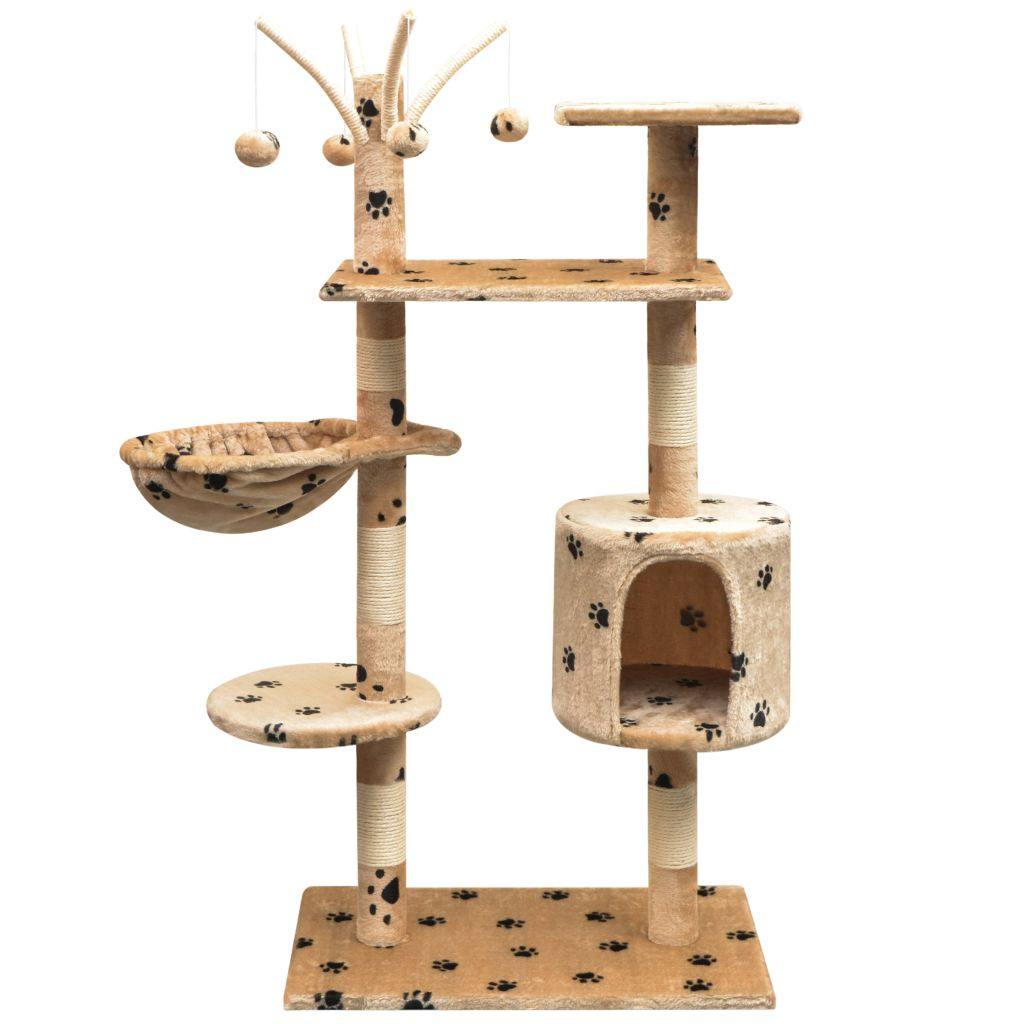 Arbre à chat et griffoir Sisal 125 cm Empreintes de pattes Beige - www.kat-shop.be