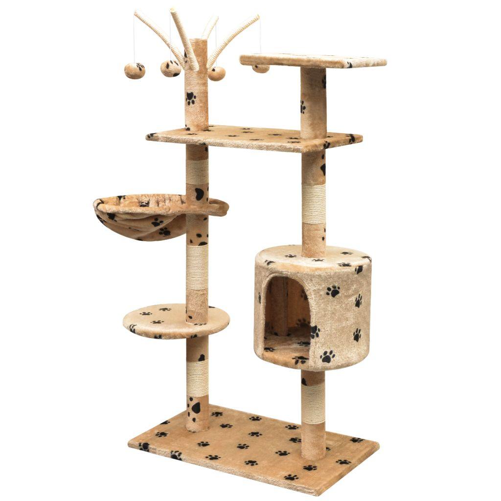 Arbre à chat et griffoir Sisal 125 cm Empreintes de pattes Beige - www.kat-shop.be